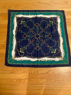 Navy & Emerald Anchor Chain Print Square Scarf Fox & Chaves?